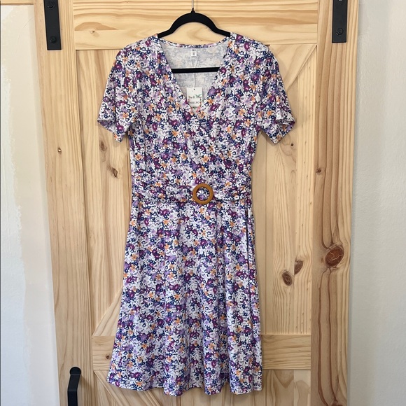 Floral Print Women's Dress with Belt - Picture 1 of 9